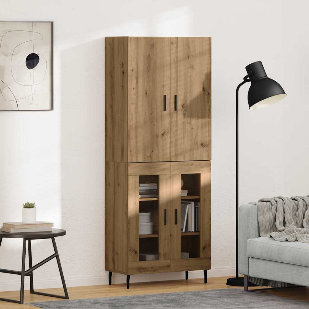 vidaXL Highboard 69.5x34x180 cm Engineered Wood 2 Glass Doors
