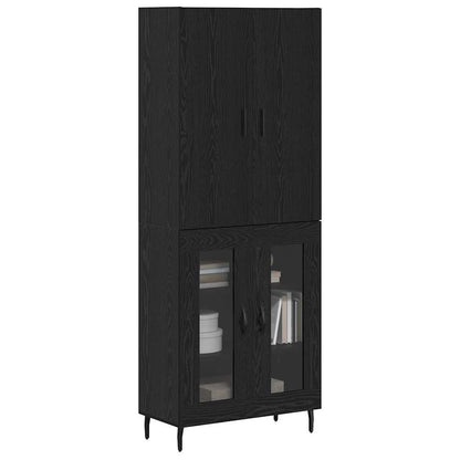 Highboard 69.5x34x180 cm Engineered Wood 2 Glass Doors Black oak