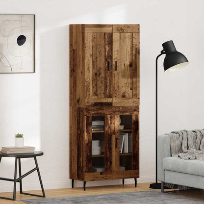 Highboard 69.5x34x180 cm Engineered Wood 2 Glass Doors Old wood