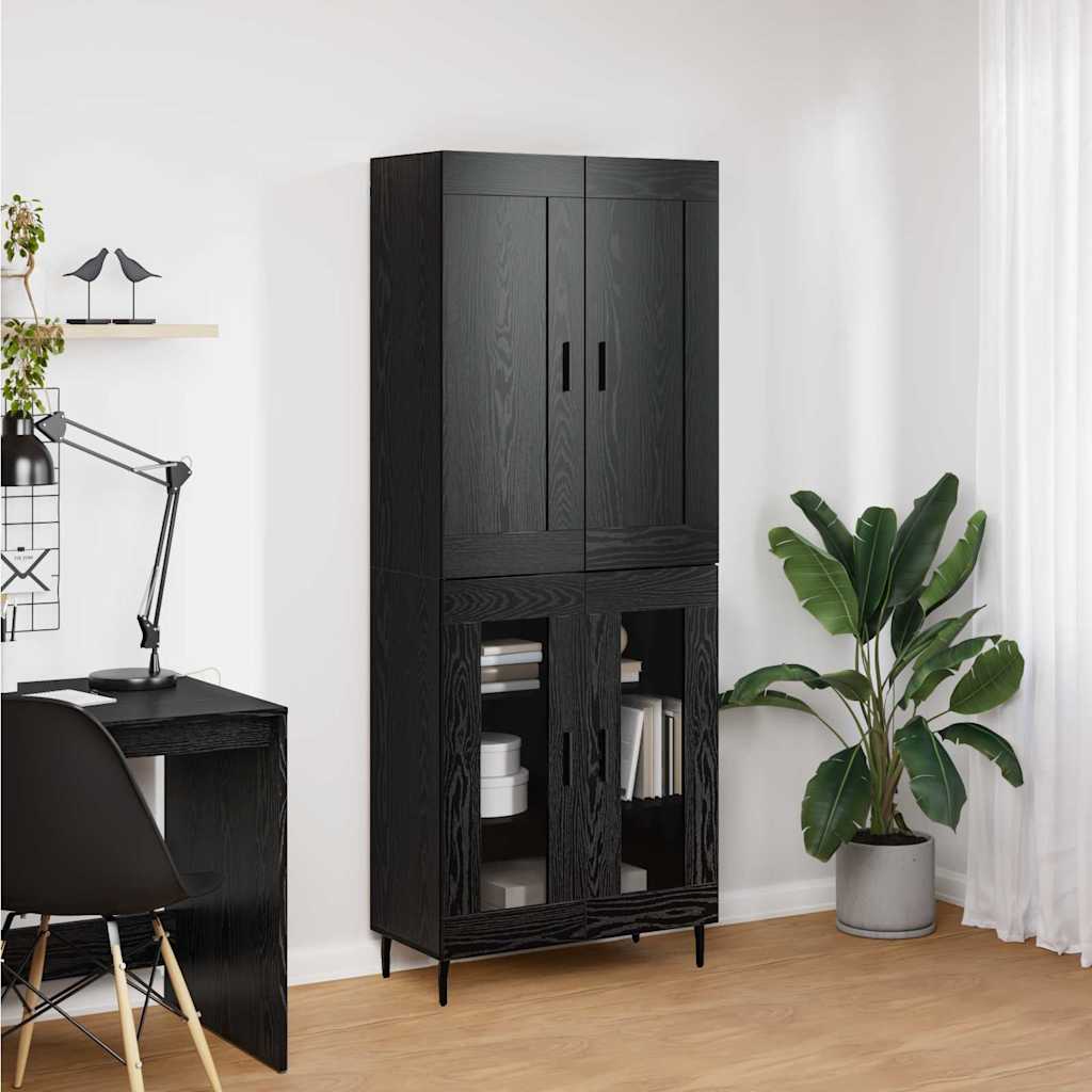 Highboard 69.5x34x180 cm Engineered Wood 2 Glass Doors Black oak