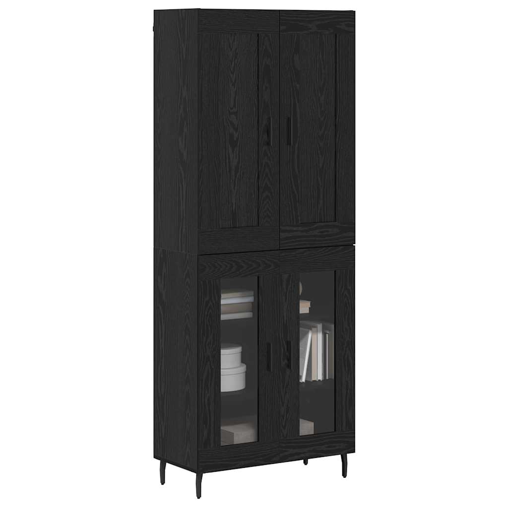 Highboard 69.5x34x180 cm Engineered Wood 2 Glass Doors Black oak