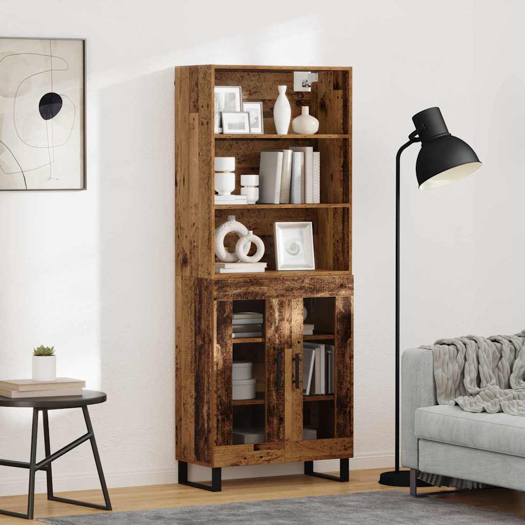 Highboard 69.5x34x180 cm Engineered Wood 2 Glass Doors Old wood