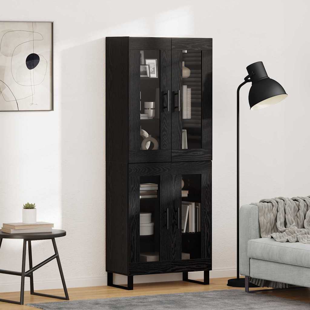 Highboard 69.5x34x180 cm Engineered Wood 2 Glass Doors Black oak
