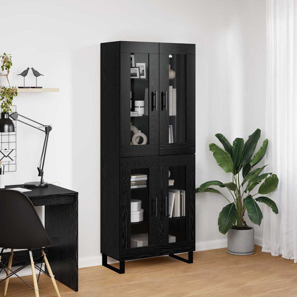 Highboard 69.5x34x180 cm Engineered Wood 2 Glass Doors Black oak