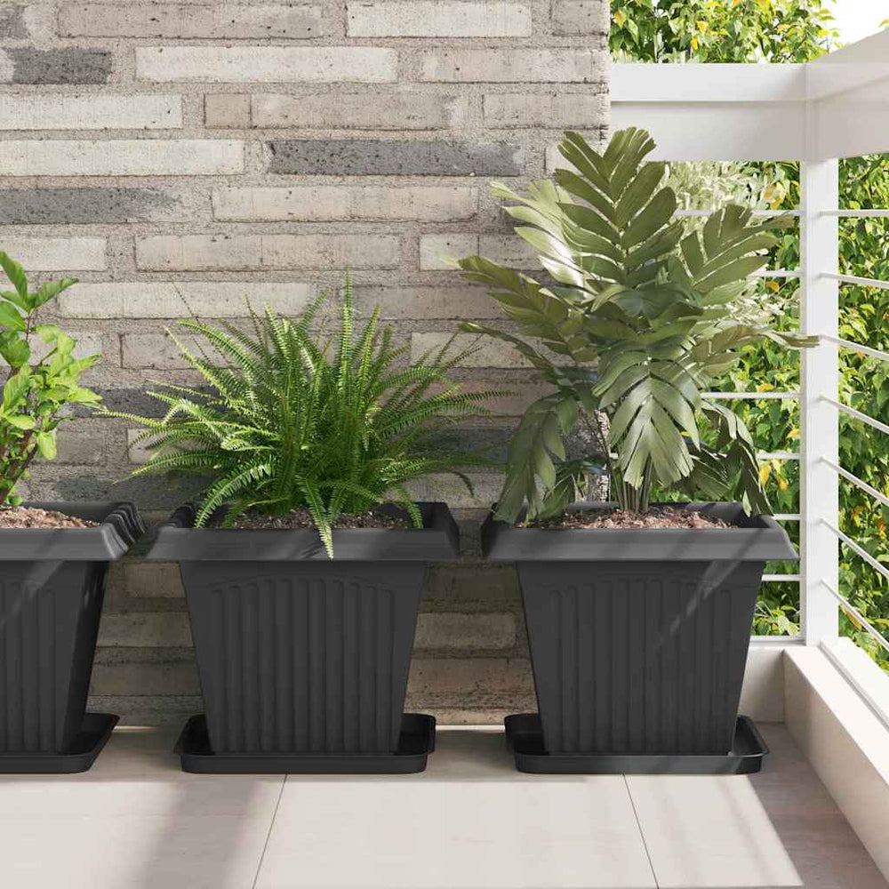vidaXL Square Flower Pot Plastic Black 6 pcs