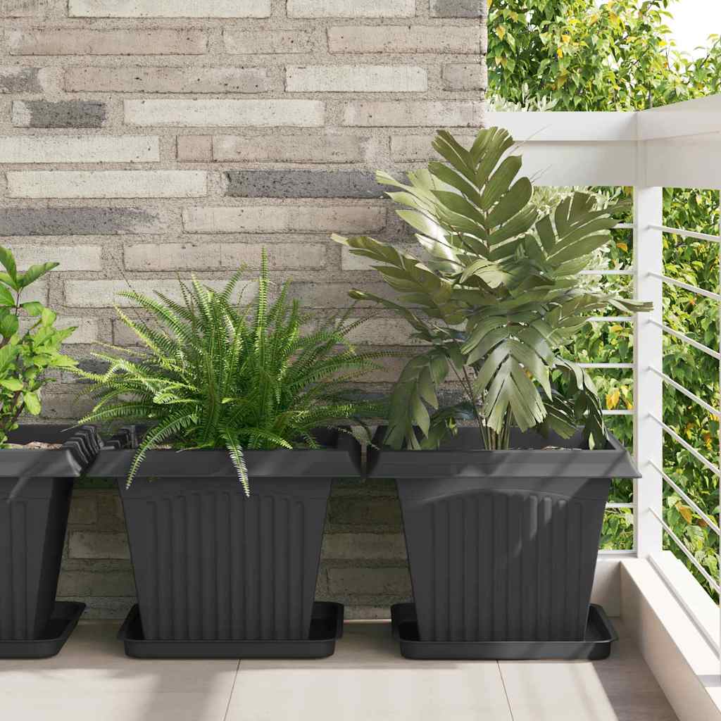 Square Flower Pot Plastic Black 6 pcs 43 cm 33.5 cm 43 cm
