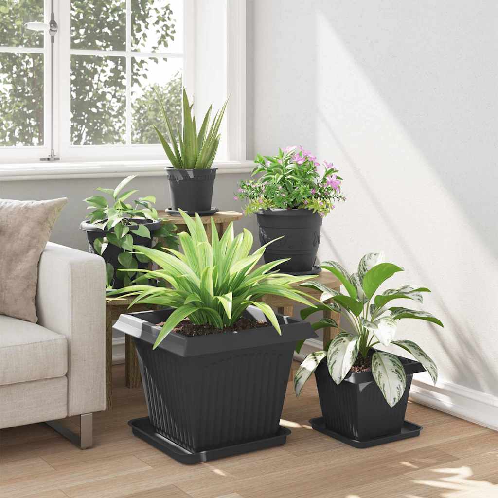 Square Flower Pot Plastic Black 6 pcs 43 cm 33.5 cm 43 cm