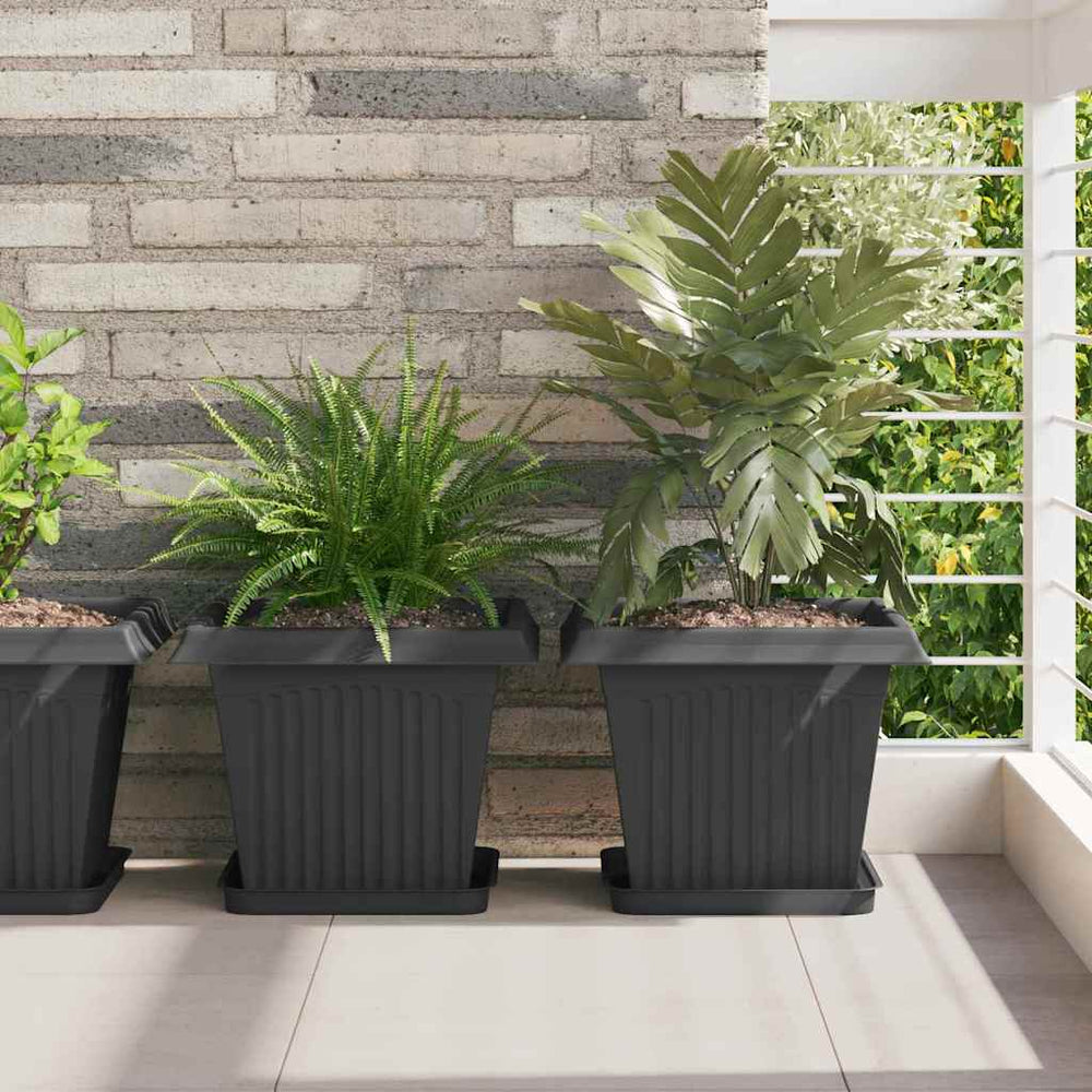 vidaXL Plant Pots Plastic Black 6 pcs