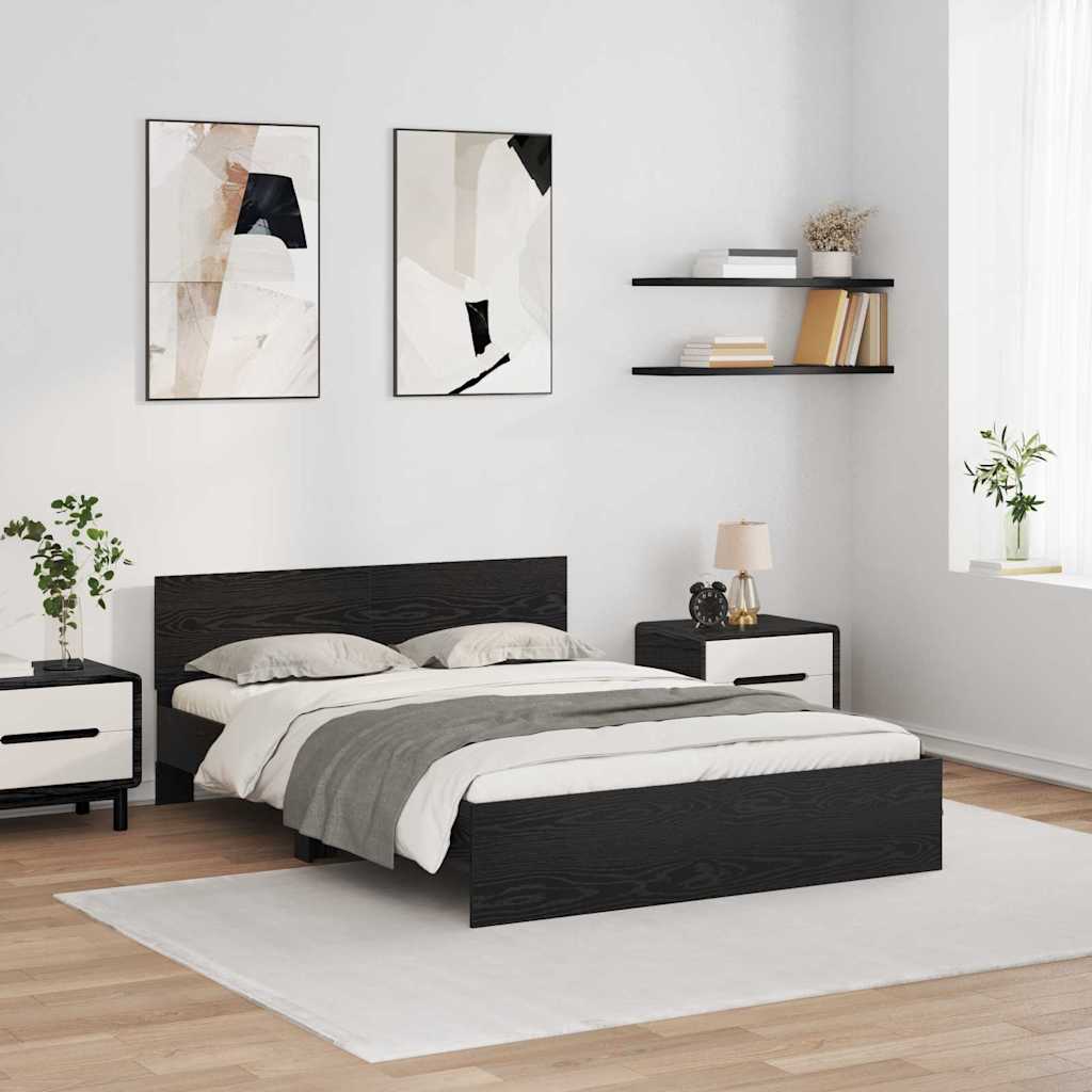 Bed Frame with Headboard and LED 120x200 cm Black oak