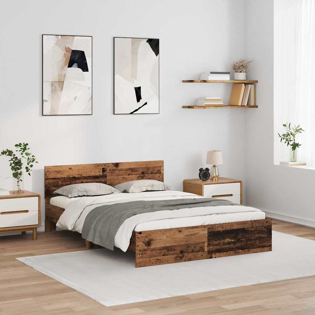 Bed Frame with Headboard and LED 120x190 cm Old wood