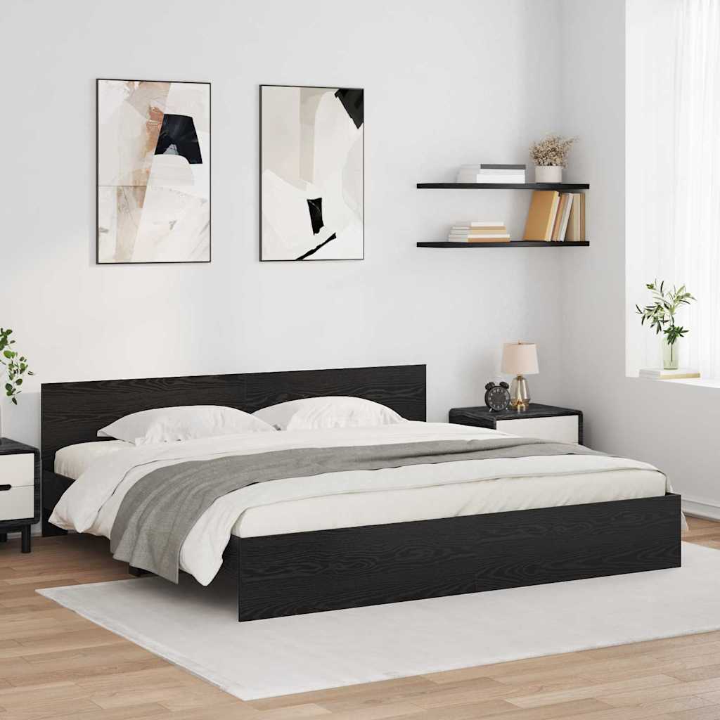 Bed Frame with LED without Mattress 200x200 cm Black oak