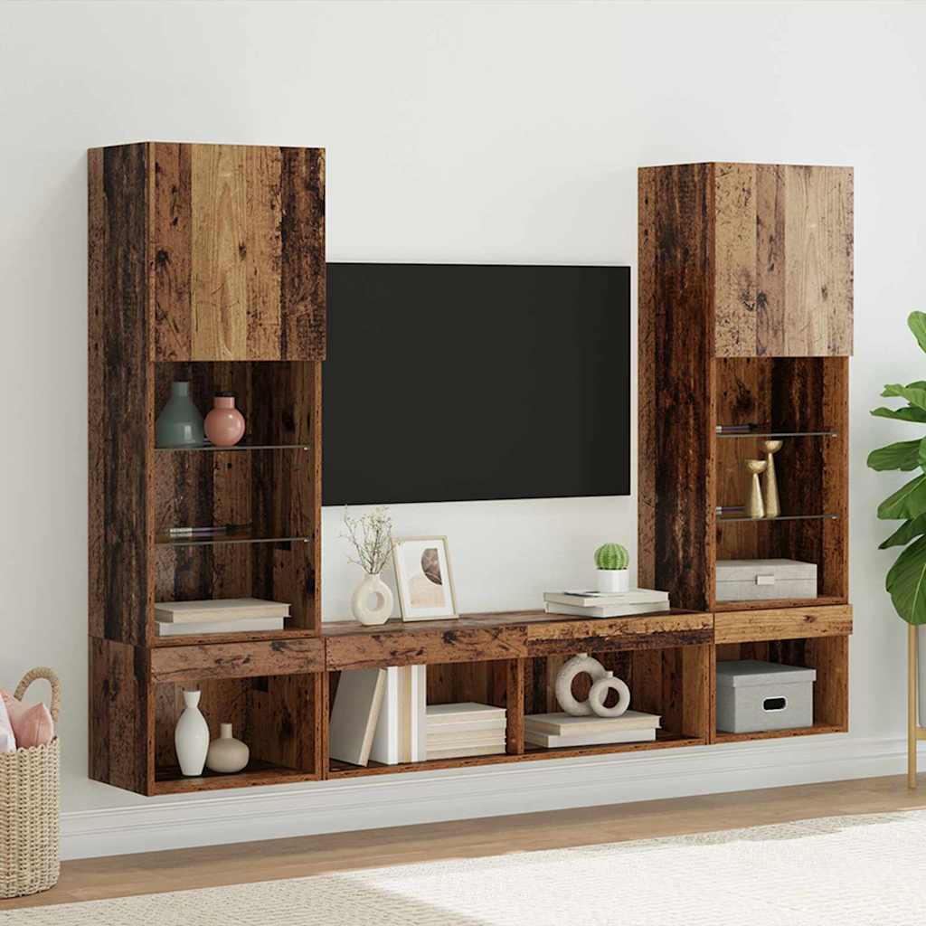 5 Piece TV Wall Units with LED Engineered Wood Old wood