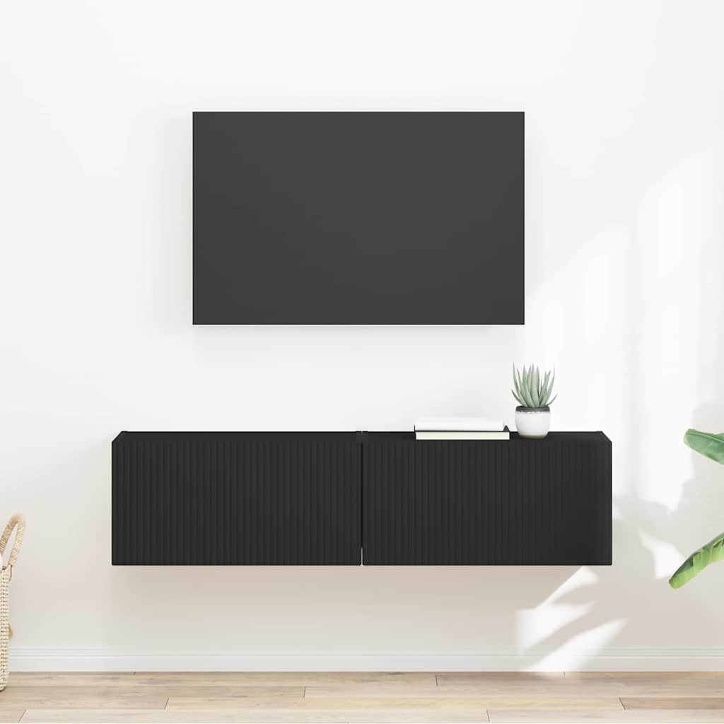 TV Wall Cabinet Engineered Wood 2 pcs 60 x 31 x 29.5 cm Black