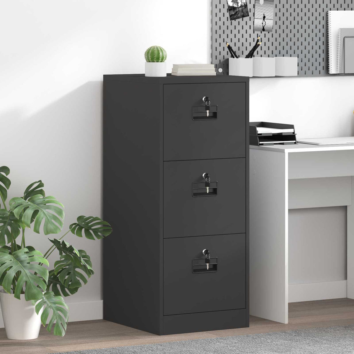 File Cabinet Cold-Rolled Steel Width 44 cm Black 106.5 cm