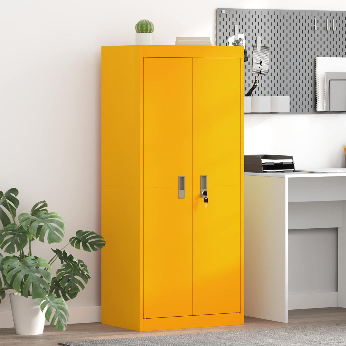 Storage Cabinet Steel Width 60 cm Mustard Yellow 140 cm