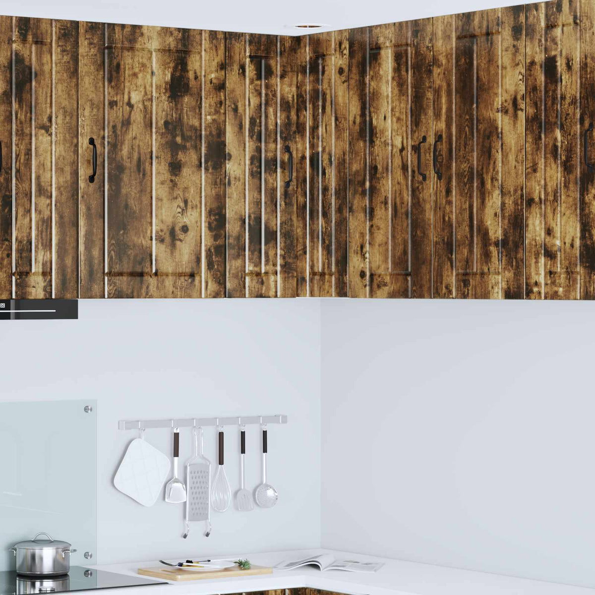 Kitchen Wall Cabinet "Lucca" Engineered Wood Smoked Oak 1x wall corner cabinet 57 cm wide 80 cm high