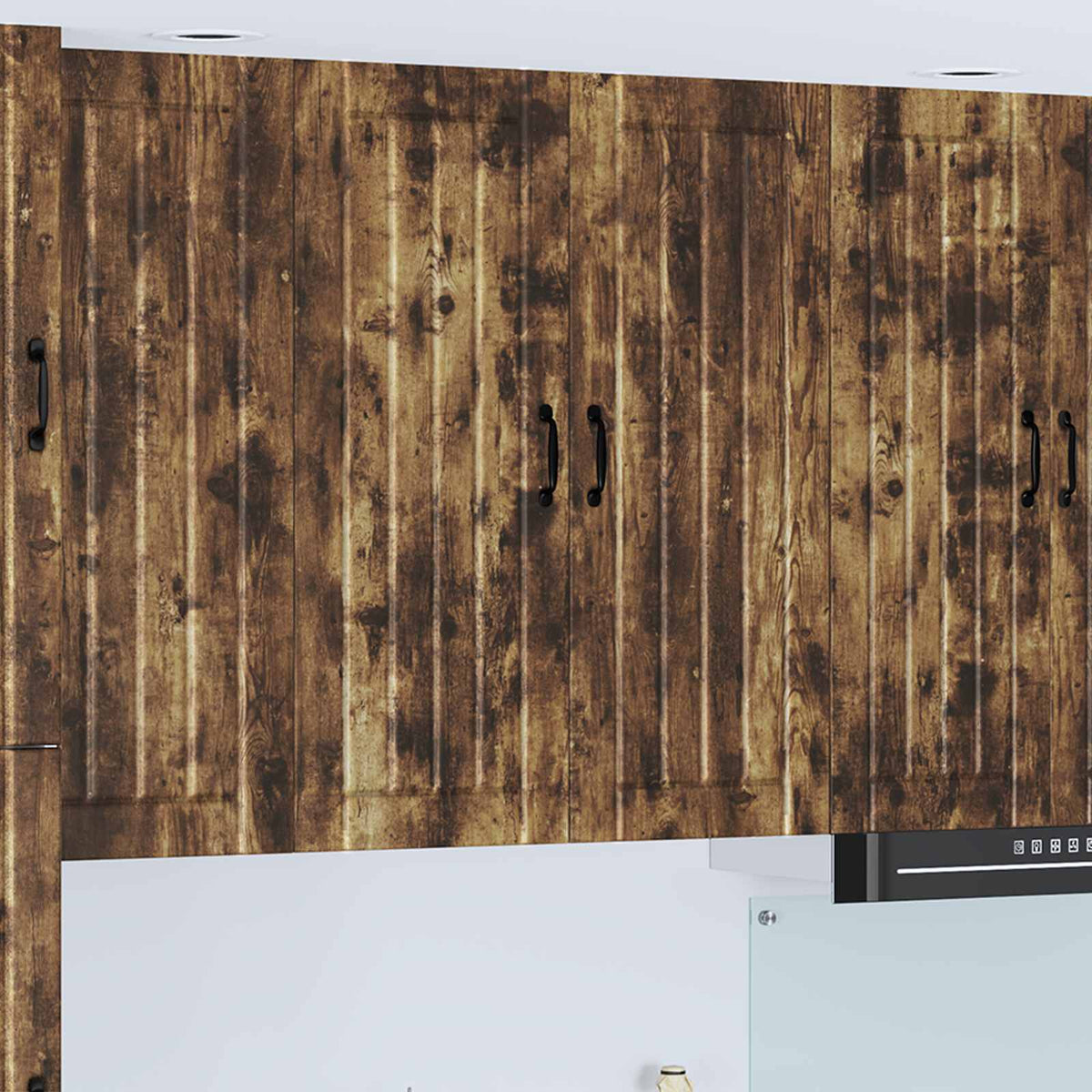 Kitchen Wall Cabinet "Lucca" Engineered Wood Smoked Oak 1x wall cabinet (2 doors) 80 cm wide 100 cm high