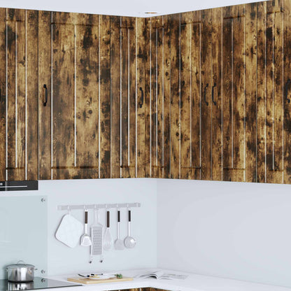 Kitchen Wall Cabinet "Lucca" Engineered Wood Smoked Oak 1x wall corner cabinet 57 cm wide 100 cm high