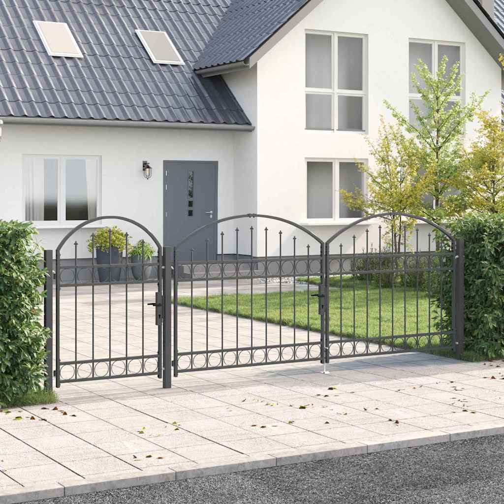 Garden Fence Gate with Arched Top ASSEN Steel Grey 4 m 1.25 m