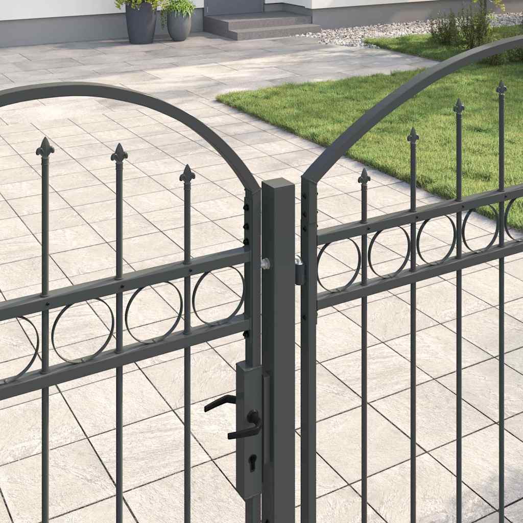 vidaXL Garden Fence Gate with Arched Top ASSEN 400 x 100 cm Steel Grey 3