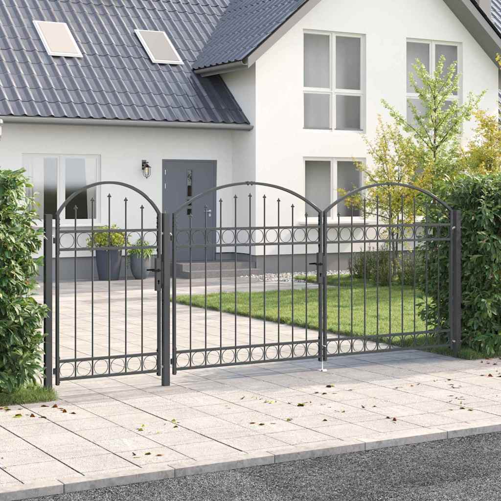 vidaXL Garden Fence Gate with Arched Top ASSEN 400 x 100 cm Steel Grey 1
