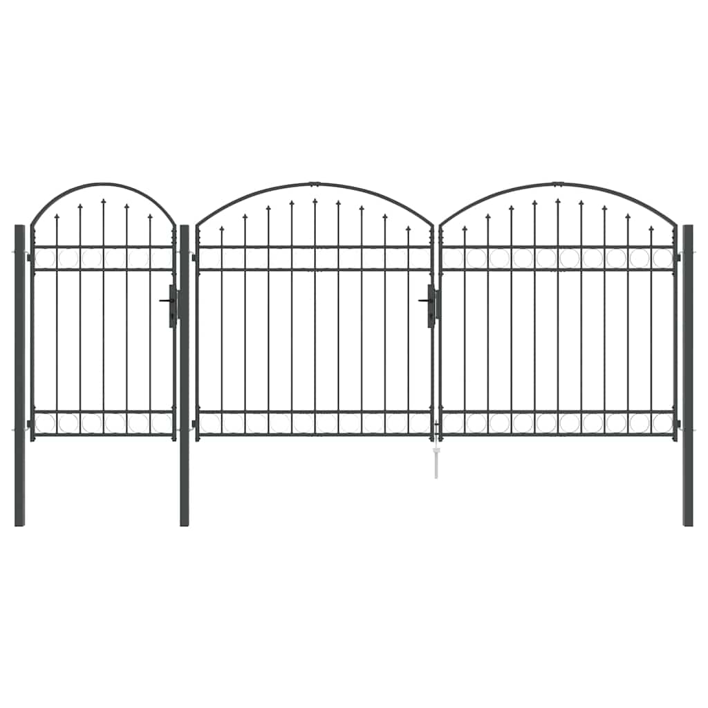 vidaXL Garden Fence Gate with Arched Top ASSEN 400 x 100 cm Steel Grey 2
