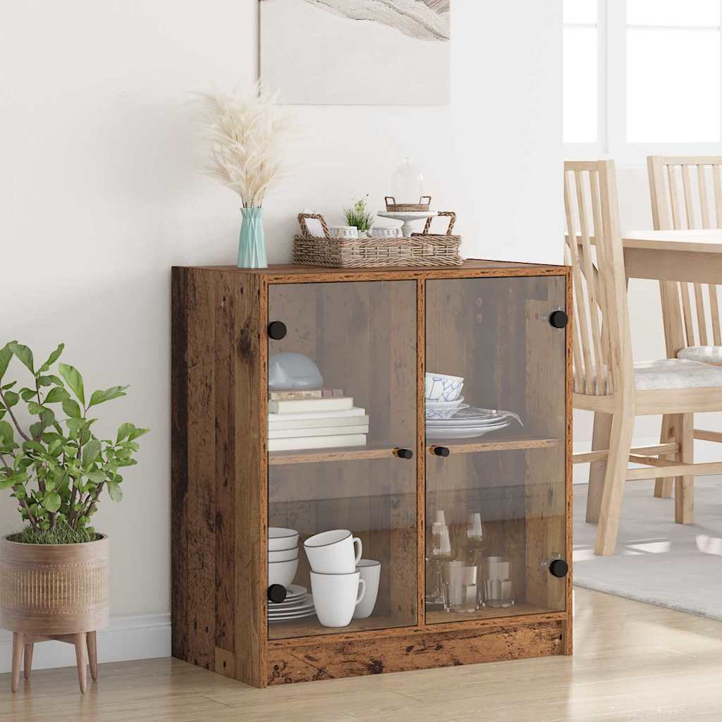 Side Cabinet with Glass Doors 68x37x75,5 cm Old wood