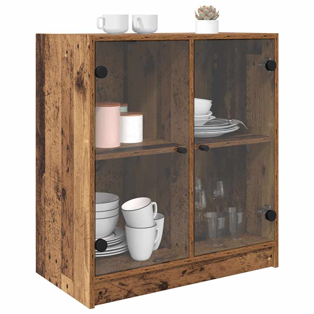 Side Cabinet with Glass Doors 68x37x75,5 cm Old wood
