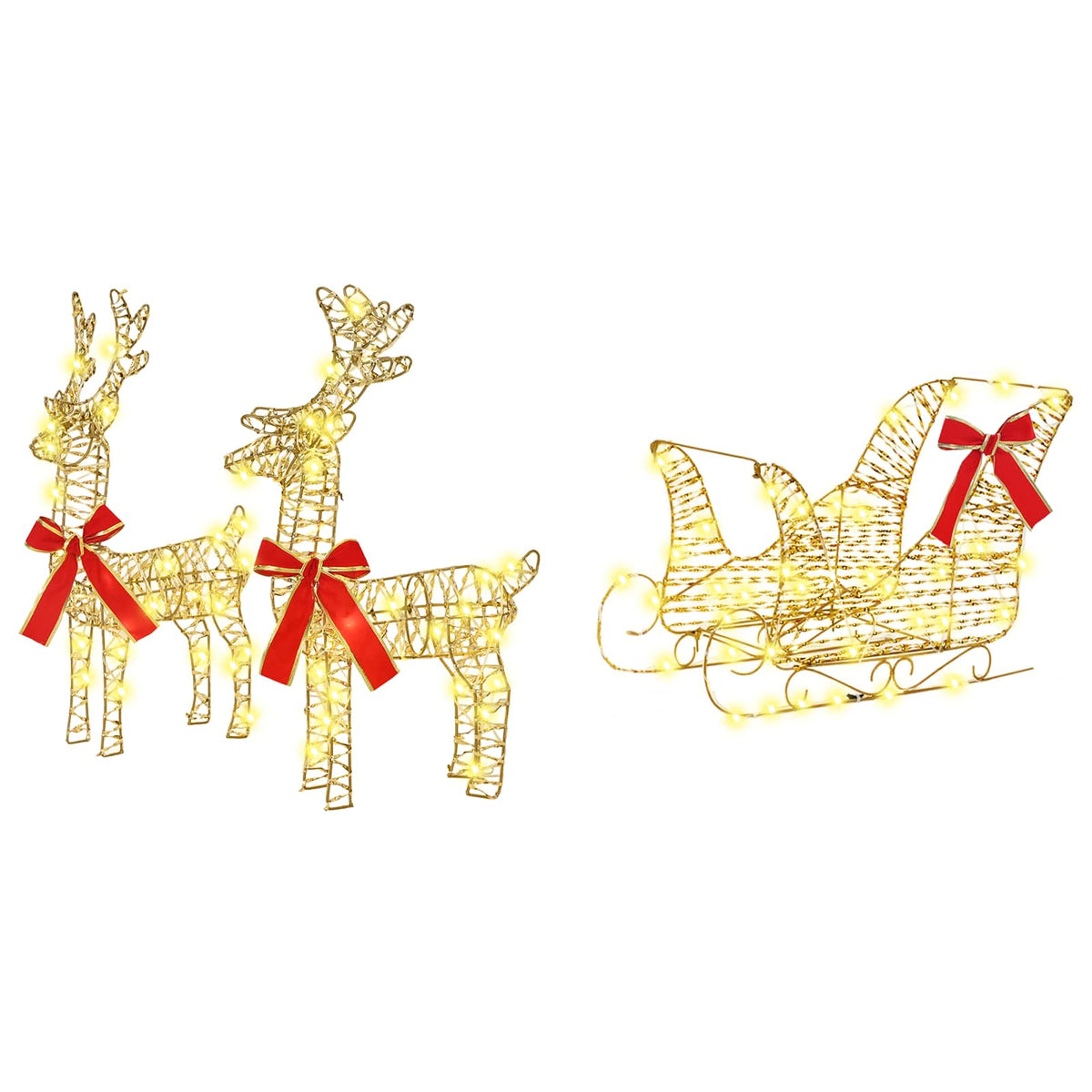 3D Christmas Reindeer with Sleigh LOVIISA 3 pcs Warm White Gold spiral PET