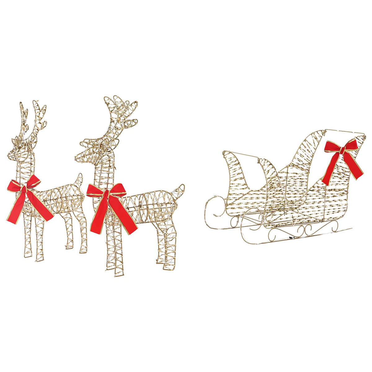 3D Christmas Reindeer with Sleigh LOVIISA 3 pcs Warm White Gold spiral PET