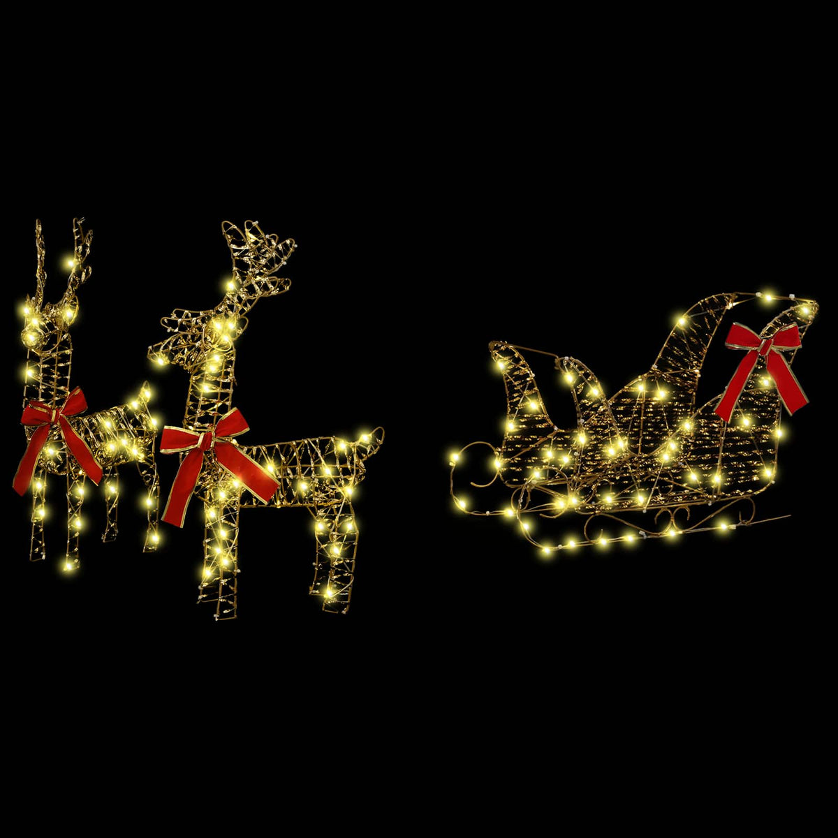 3D Christmas Reindeer with Sleigh LOVIISA 3 pcs Warm White Gold spiral PET