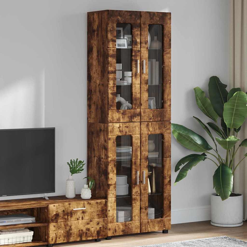 TV Cabinet Set FLORIN 3 pcs 150 x 39 x 30 cm Smoked Oak with 4 glass doors