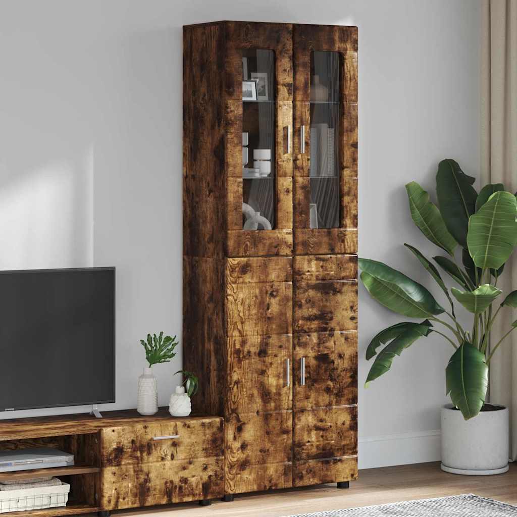 TV Cabinet Set FLORIN 3 pcs 150 x 39 x 30 cm Smoked Oak with 2 glass doors
