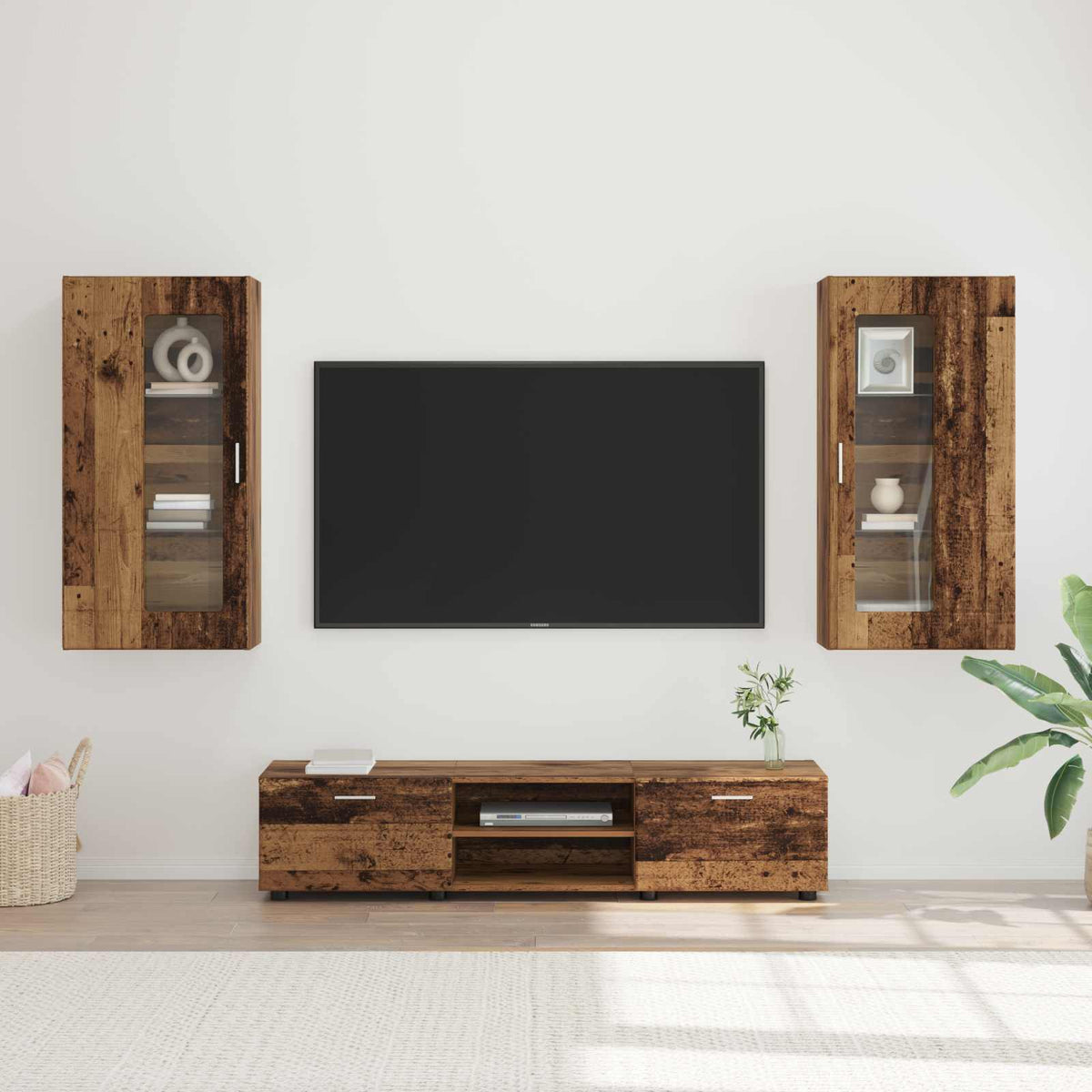 TV Cabinet Set FLORIN 3 pcs 150 x 39 x 30 cm Old Wood Wall cabinet +TV cabinet with 2 drawers