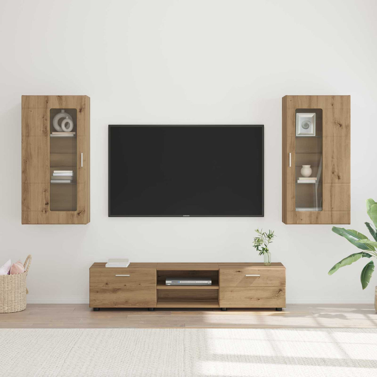 TV Cabinet Set FLORIN 3 pcs 150 x 39 x 30 cm Artisan Oak Wall cabinet +TV cabinet with 2 drawers