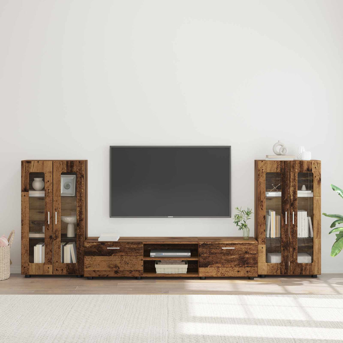 TV Cabinet Set FLORIN 3 pcs 150 x 39 x 30 cm Old Wood Freestanding cabinet +TV cabinet with 2 drawers