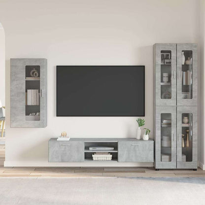 TV Cabinet Set FLORIN 3 pcs 150 x 39 x 30 cm Concrete Grey Wall cabinet +TV cabinet with 2 drawers +Highboard with 4 glass doors