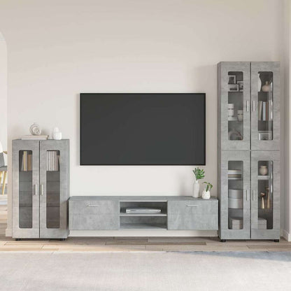 TV Cabinet Set FLORIN 3 pcs 150 x 39 x 30 cm Concrete Grey Freestanding cabinet +TV cabinet with 2 drawers +Highboard with 4 glass doors