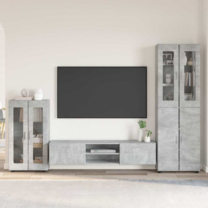 TV Cabinet Set FLORIN 3 pcs 150 x 39 x 30 cm Concrete Grey Freestanding cabinet +TV cabinet with 2 drawers +Highboard with 2 glass doors