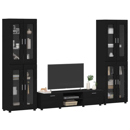 TV Cabinet Set FLORIN 3 pcs 150 x 39 x 30 cm Black TV cabinet with 2 drawers +2x Highboard with 4 glass doors