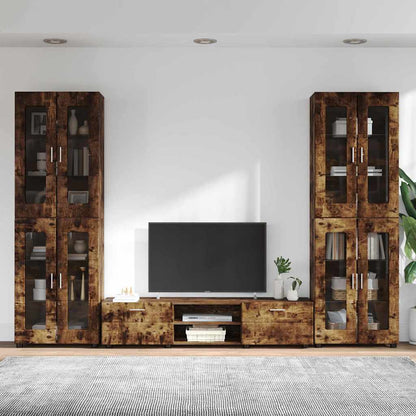 TV Cabinet Set FLORIN 3 pcs 150 x 39 x 30 cm Smoked Oak TV cabinet with 2 drawers +2x Highboard with 4 glass doors