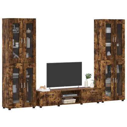 TV Cabinet Set FLORIN 3 pcs 150 x 39 x 30 cm Smoked Oak TV cabinet with 2 drawers +2x Highboard with 4 glass doors