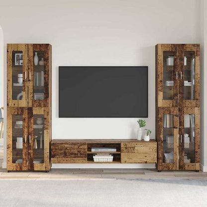 TV Cabinet Set FLORIN 3 pcs 150 x 39 x 30 cm Old Wood TV cabinet with 2 drawers +2x Highboard with 4 glass doors