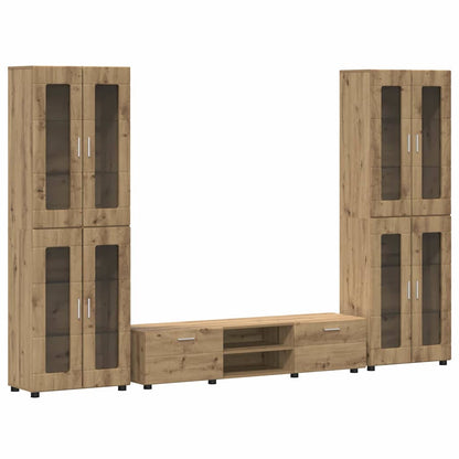 TV Cabinet Set FLORIN 3 pcs 150 x 39 x 30 cm Artisan Oak TV cabinet with 2 drawers +2x Highboard with 4 glass doors