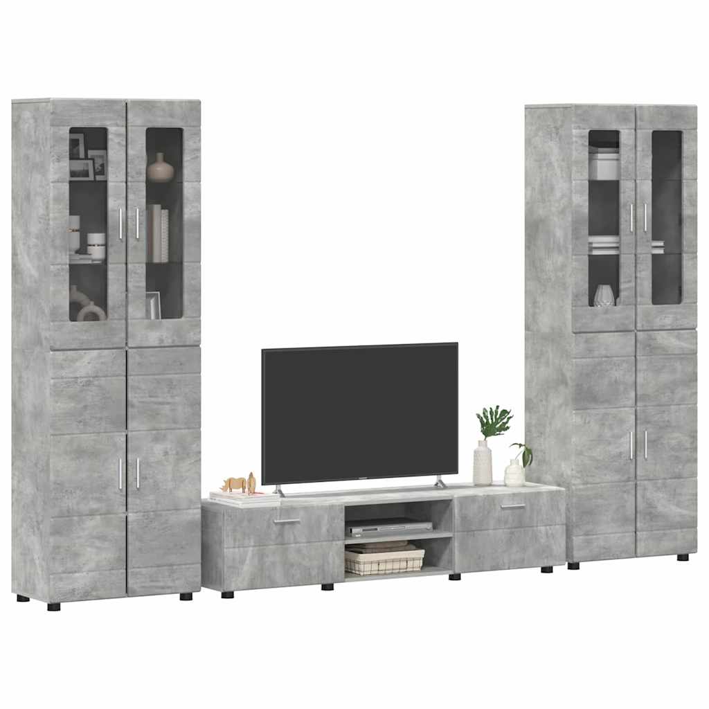 TV Cabinet Set FLORIN 3 pcs 150 x 39 x 30 cm Concrete Grey TV cabinet with 2 drawers +2x Highboard with 2 glass doors
