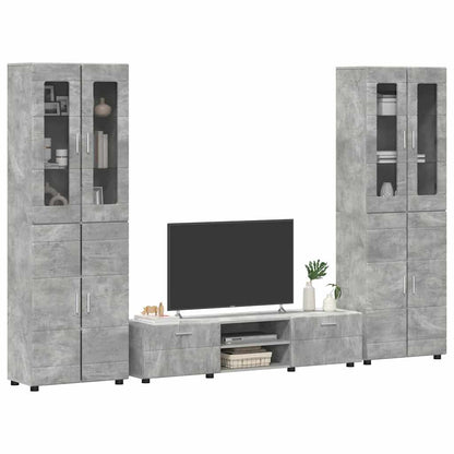 TV Cabinet Set FLORIN 3 pcs 150 x 39 x 30 cm Concrete Grey TV cabinet with 2 drawers +2x Highboard with 2 glass doors