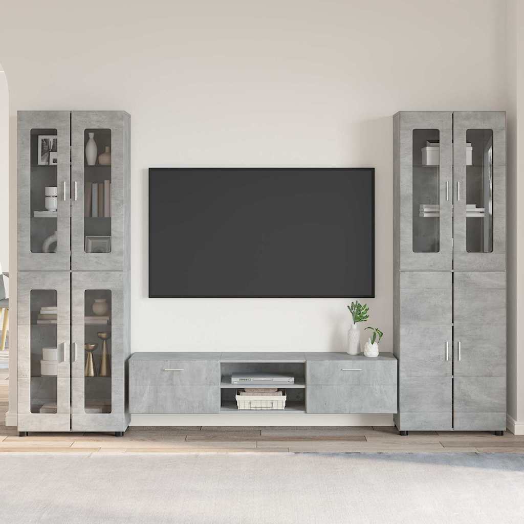 TV Cabinet Set FLORIN 3 pcs 150 x 39 x 30 cm Concrete Grey TV cabinet with 2 drawers +Highboard with 2 glass doors +Highboard with 4 glass doors