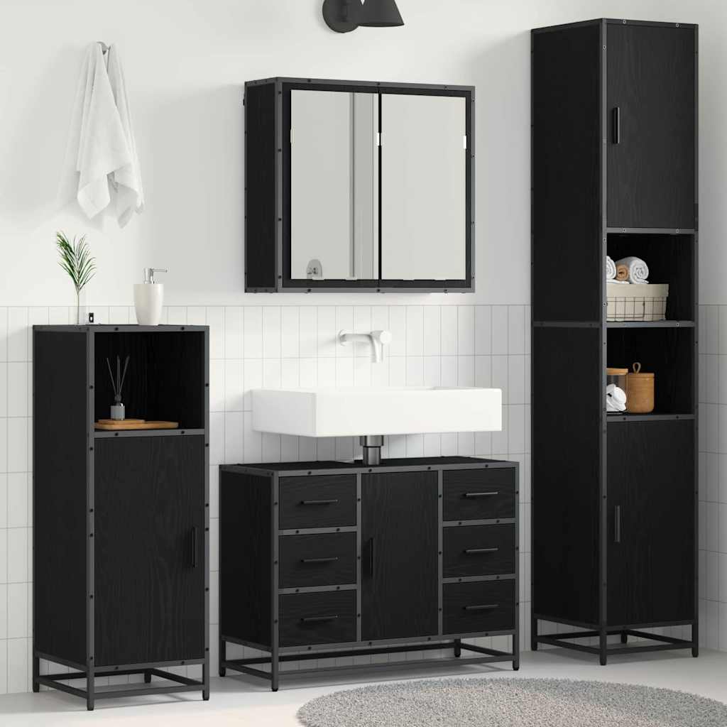 4 Piece Bathroom Furniture Set Engineered Wood Black oak