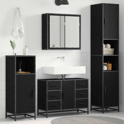 4 Piece Bathroom Furniture Set Engineered Wood Black oak
