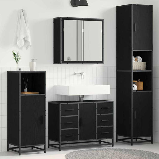 4 Piece Bathroom Furniture Set Engineered Wood Black oak